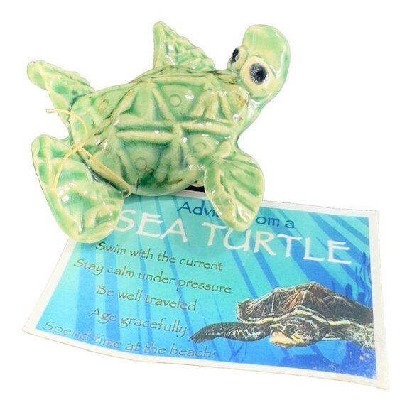 Ceramic Turtle Other - Hand Made Whimsical Sea Turtle Ceramic Figurine Awareness Animal Figurine W Tag